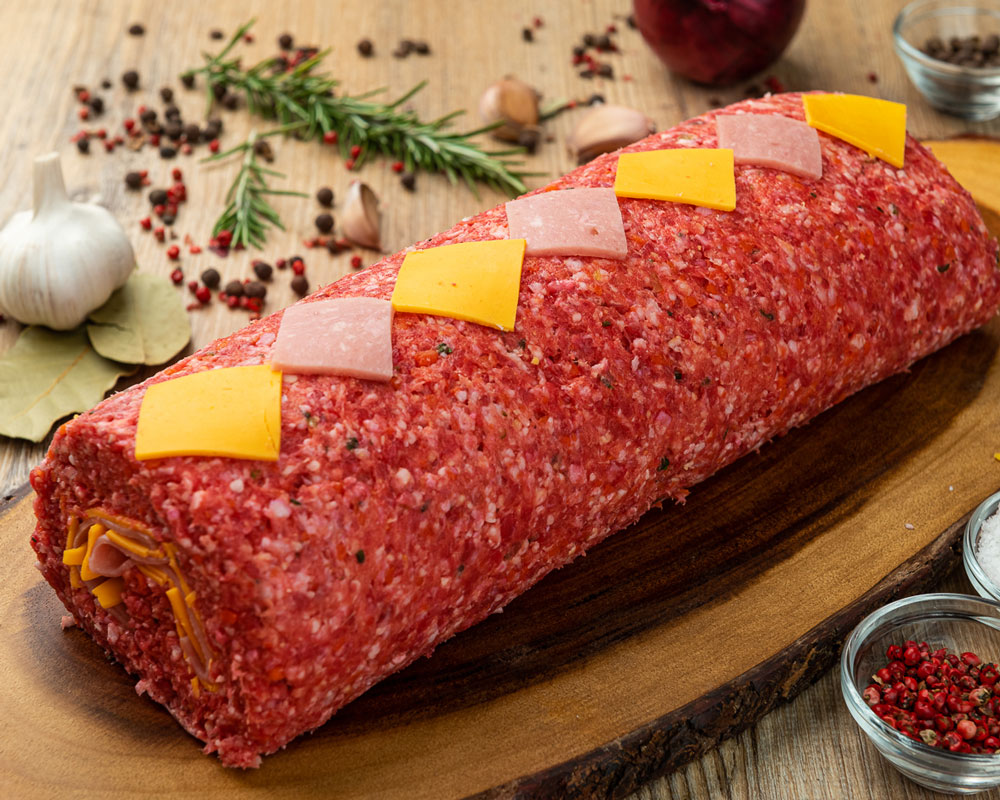 Rolo de Carne Recheado c/ Queijo e Fiambre